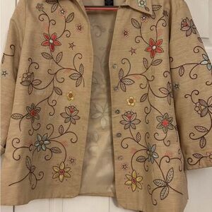 Embroidered Floral Beige Jacket with Colorful Flowers